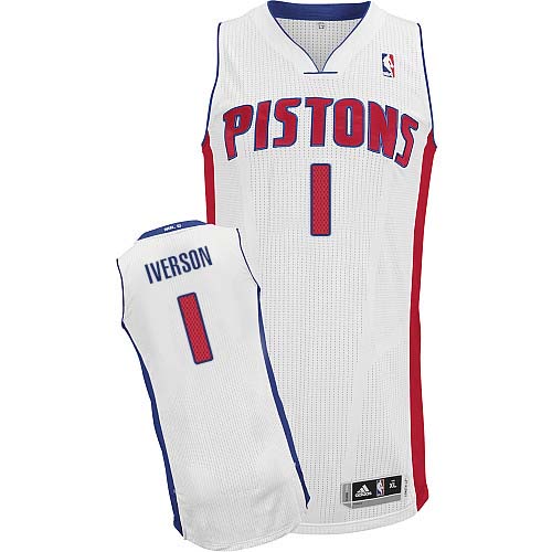 Mens Adidas Detroit Pistons 1 Allen Iverson Authentic White Home NBA Jersey
